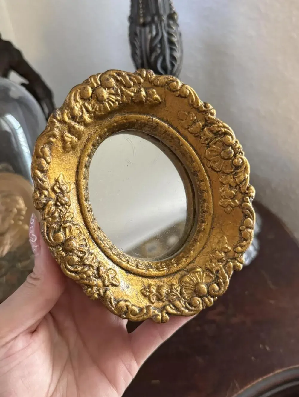 Vintage Resin Ornate Gold Mini Mirror